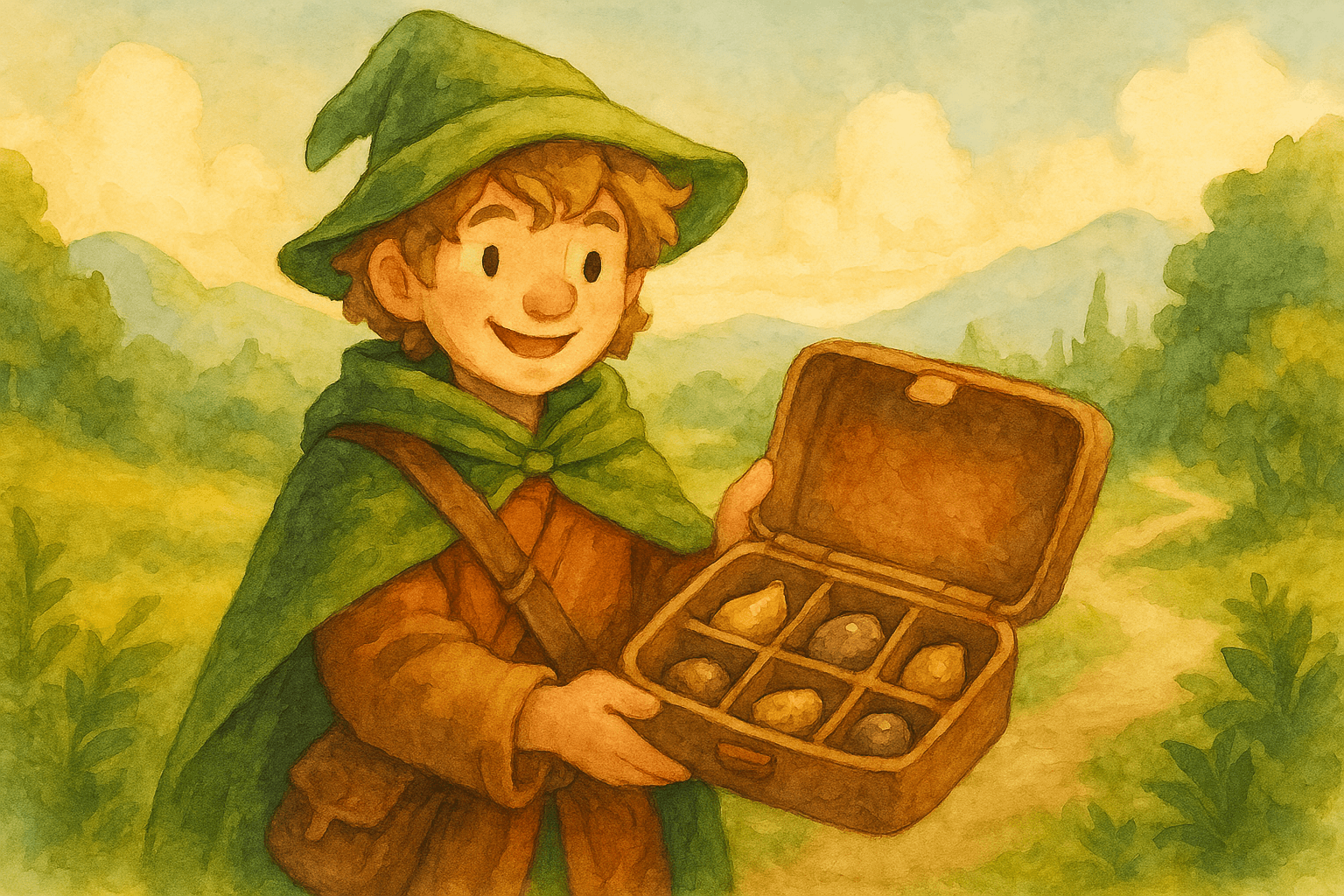 Seeds System - Child with treasure box of story seeds